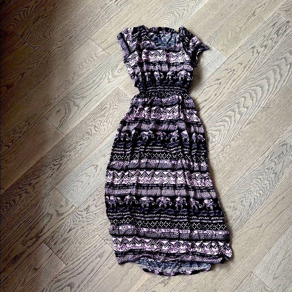 Elegant Black and purple Patterned Dress